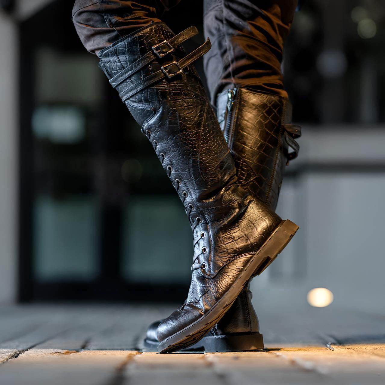 Wildking Men’s Lace-Up Side Zipper Tall Martin Boots – Plus Size Motorcycle Boots B1054