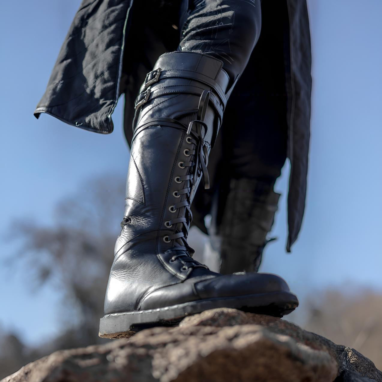 Wildking Men’s Lace-Up Side Zipper Tall Martin Boots – Plus Size Motorcycle Boots B1054