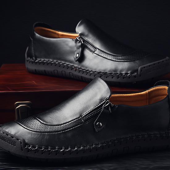 Wildking Men's Leather Non-Slip Flats Zipper Loafers C2019