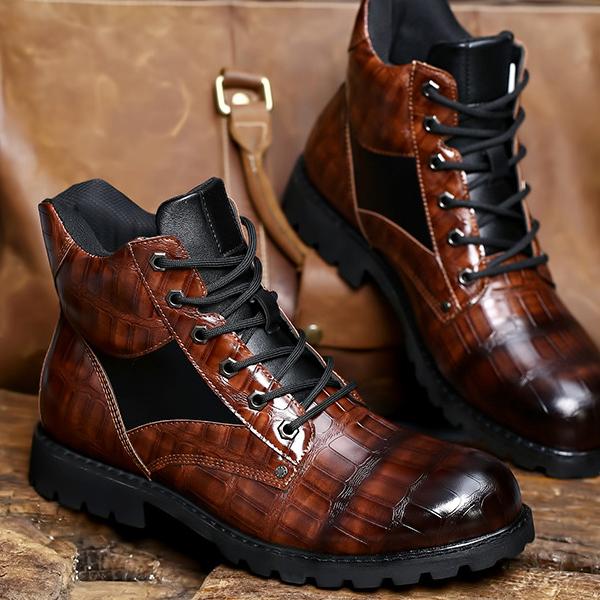 Wildking Men's Leather Pattern Square Heel Business Boots 8807