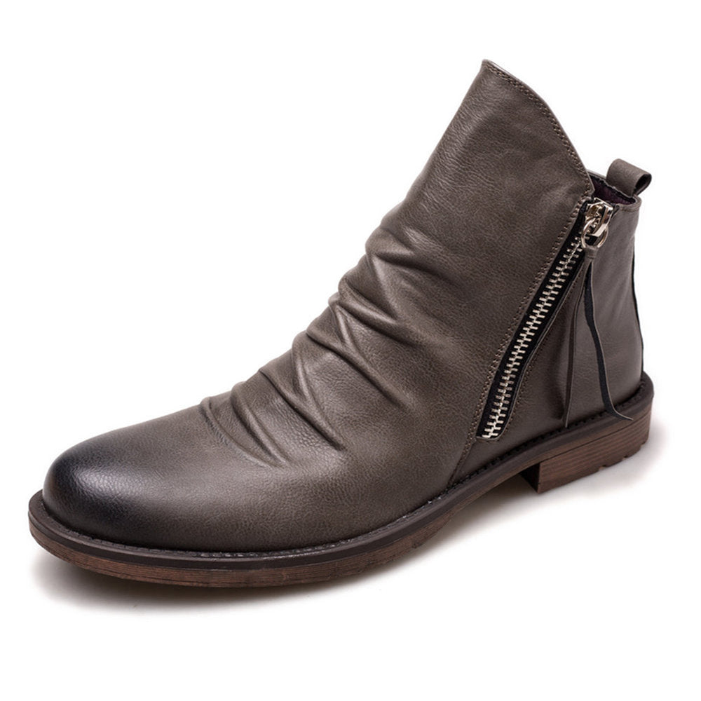 Wildking Men's Leather Side Zipper Ankle Dress Boots 4996