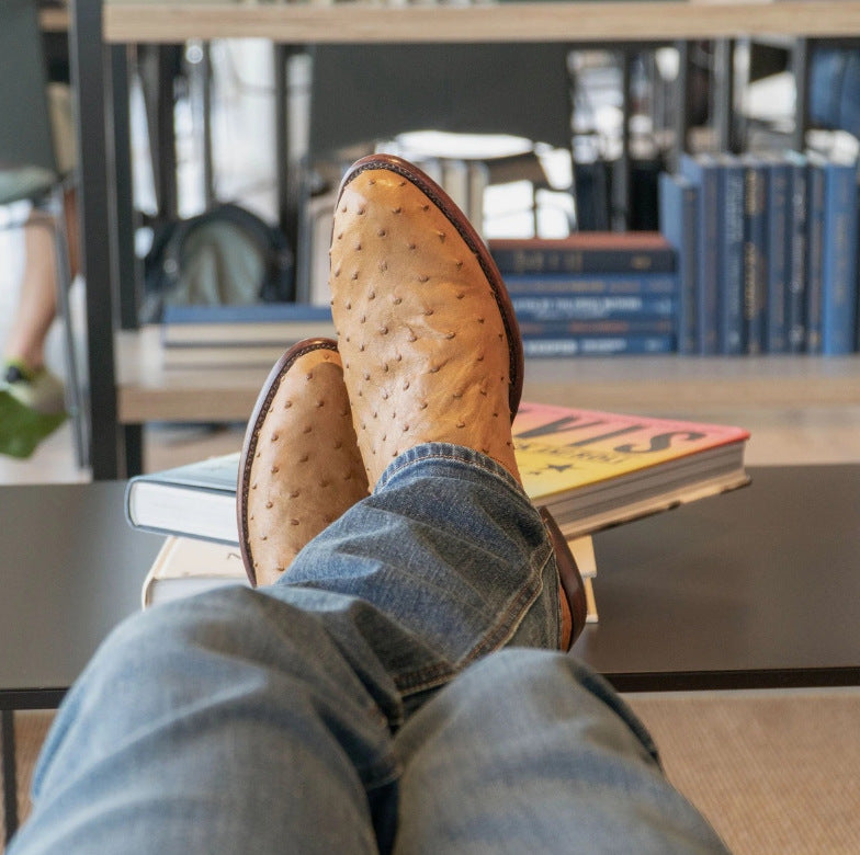 Wildking Men's High-Top Pointed Toe Ostrich Boots