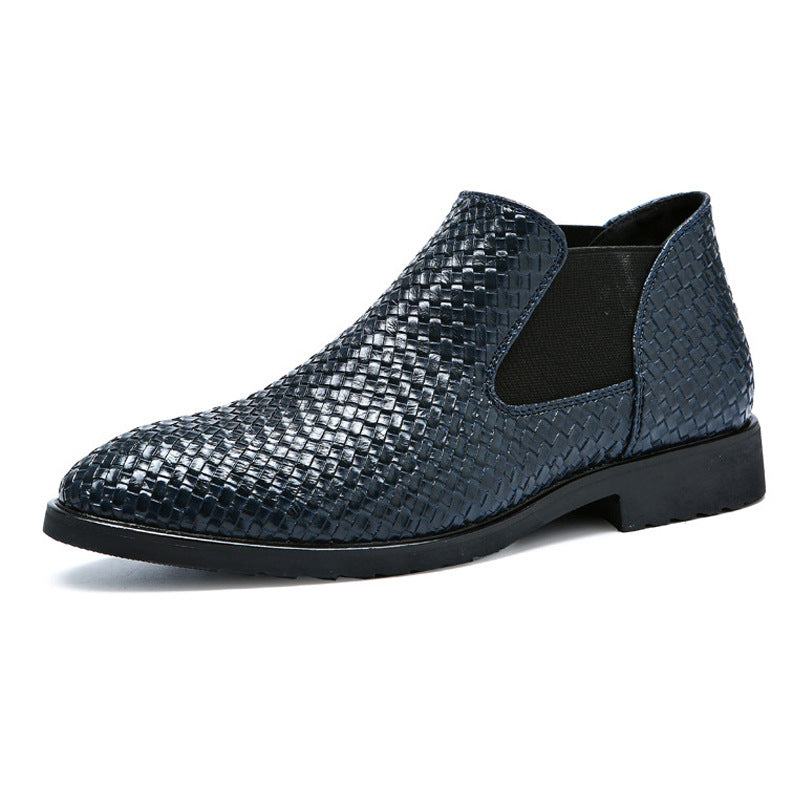 Wildking Men's Pointed Toe Weave Texture Chelsea Ankle Boots