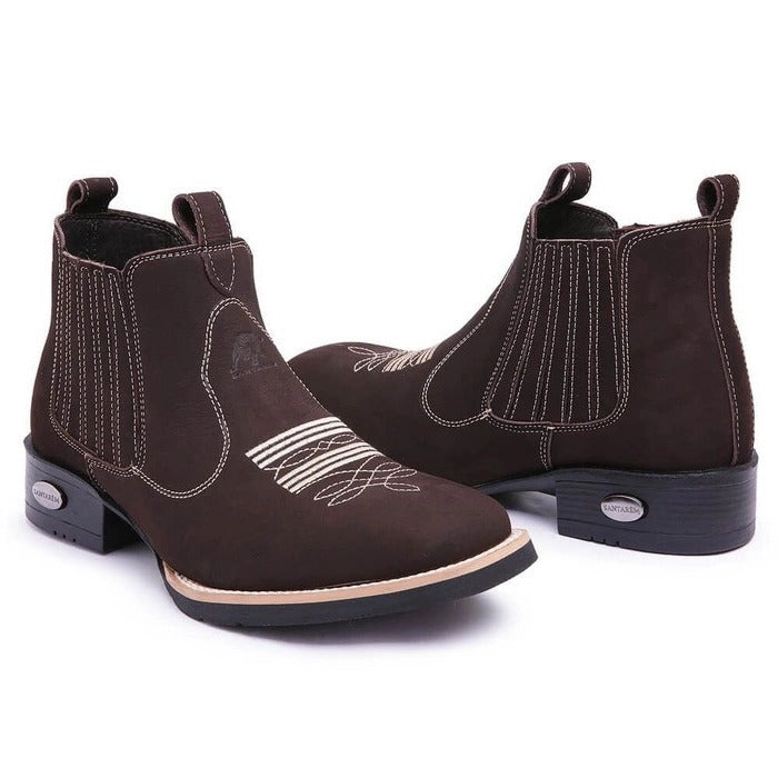 Wildking Men's Retro Embroidered Suede Low Heel Boots 7001