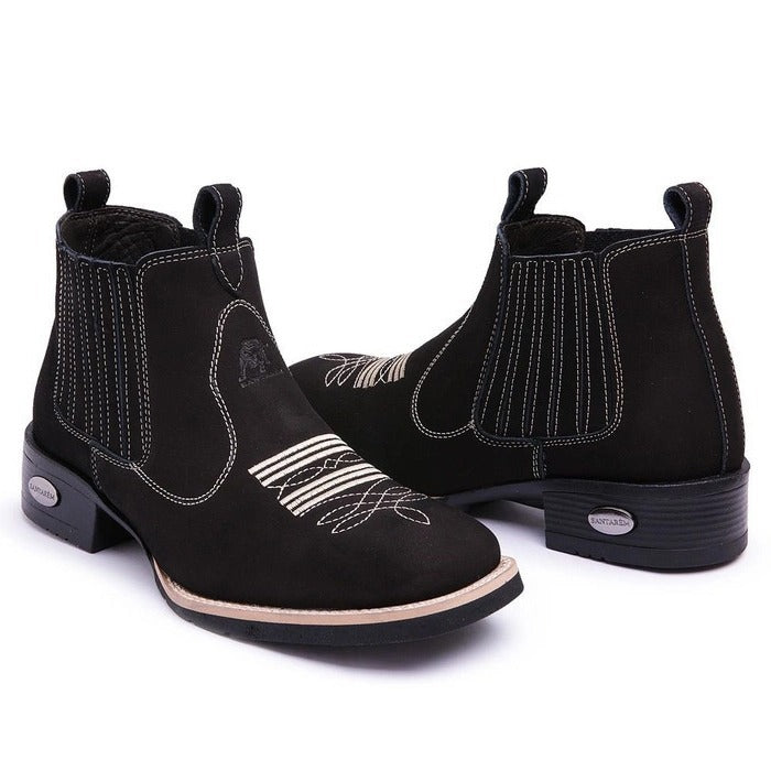 Wildking Men's Retro Embroidered Suede Low Heel Boots 7001