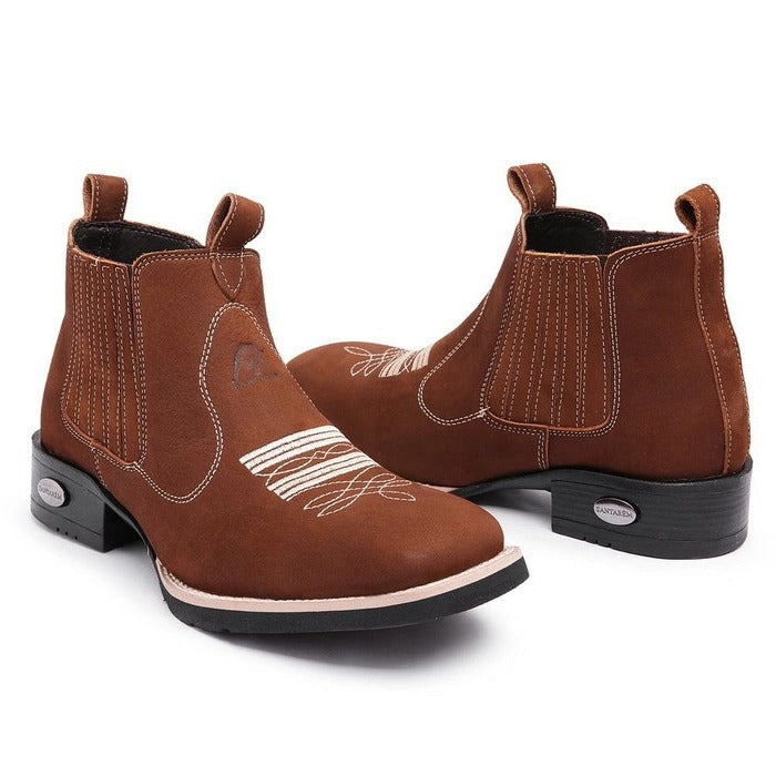 Wildking Men's Retro Embroidered Suede Low Heel Boots 7001