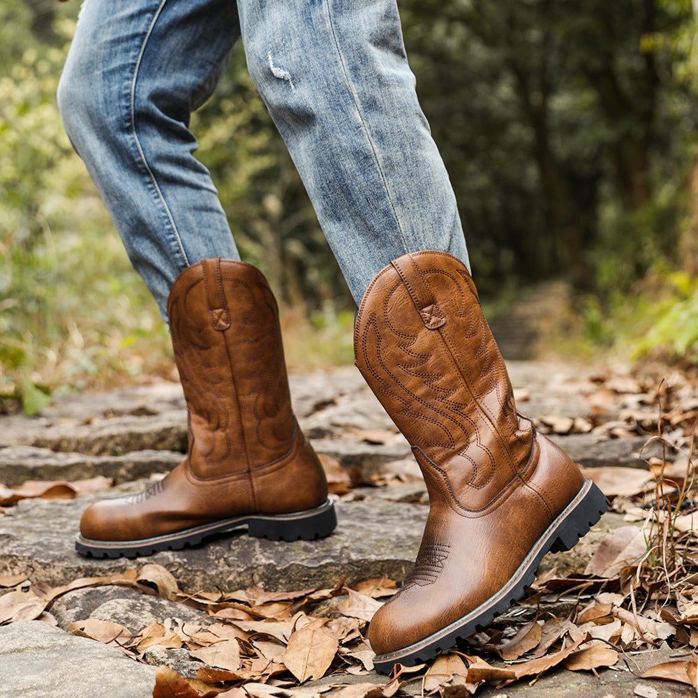 Wildking Men's Retro Embroidered Tree Element Western Cowboy Boots 6091-2