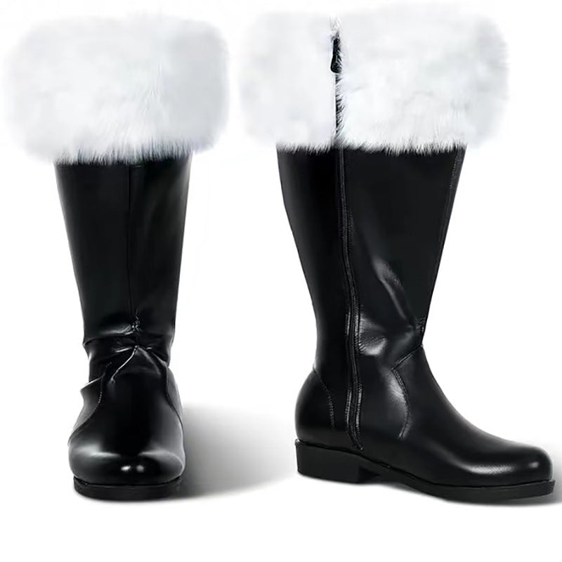 Wildking Men's Santa Boots White Plush Halloween Boots 1001