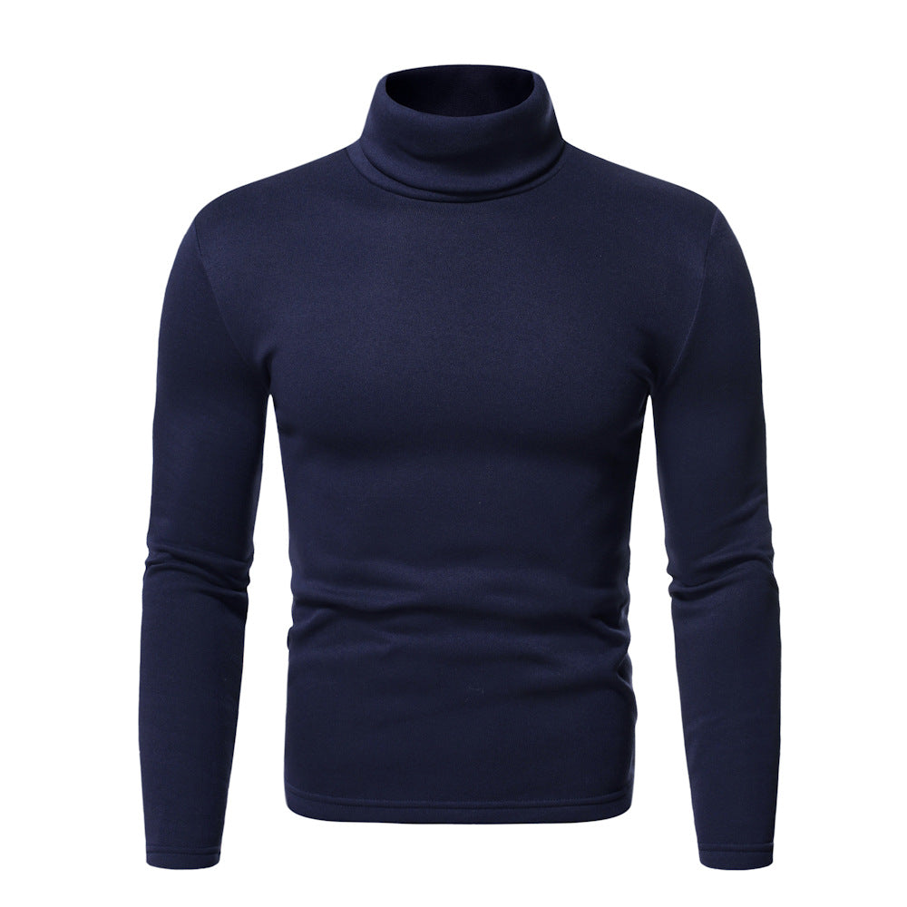Wildking Men's Solid Color Casual Turtleneck Design Long-Sleeved T-Shirt