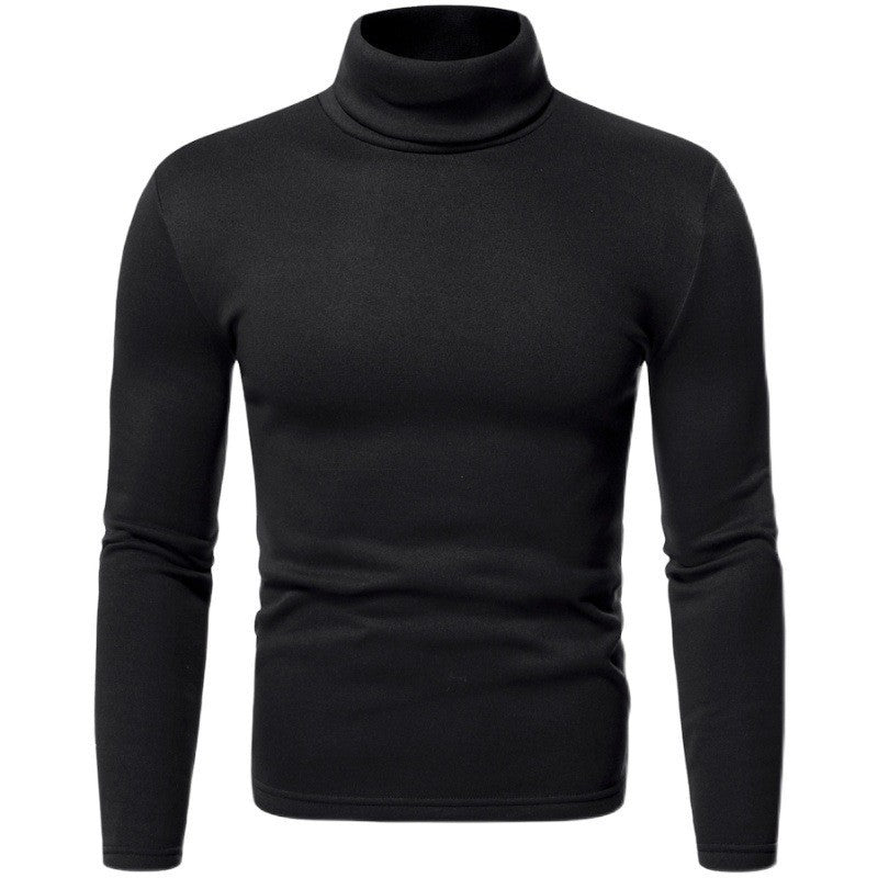 Wildking Men's Solid Color Casual Turtleneck Design Long-Sleeved T-Shirt