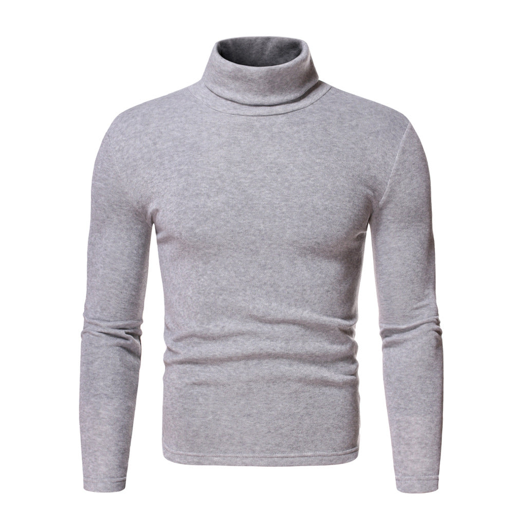 Wildking Men's Solid Color Casual Turtleneck Design Long-Sleeved T-Shirt