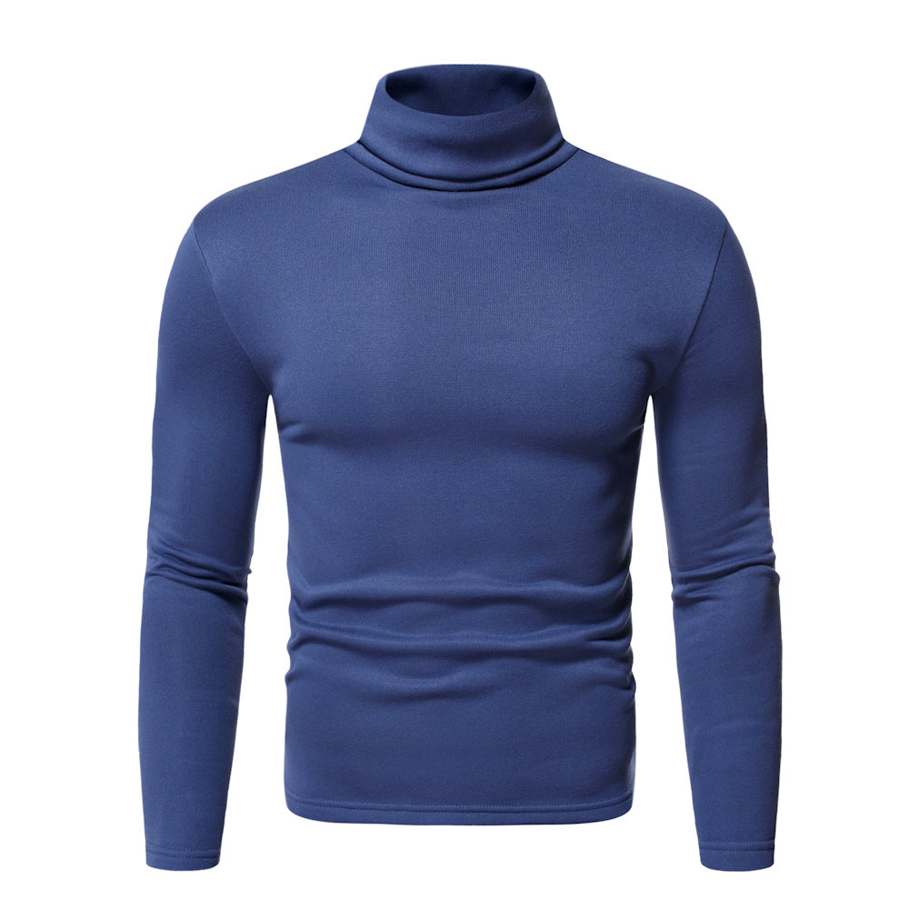 Wildking Men's Solid Color Casual Turtleneck Design Long-Sleeved T-Shirt