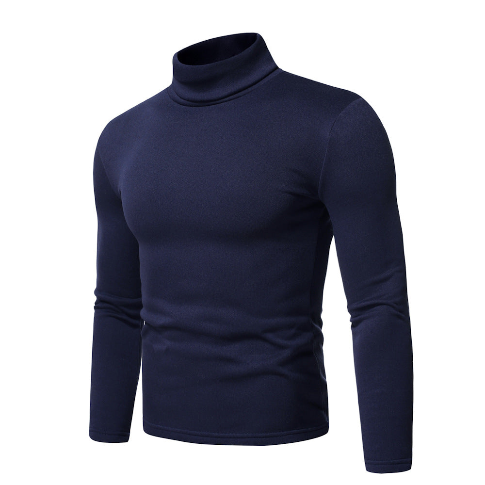 Wildking Men's Solid Color Casual Turtleneck Design Long-Sleeved T-Shirt