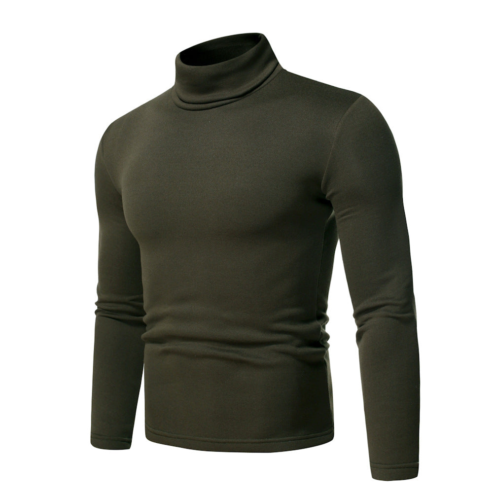 Wildking Men's Solid Color Casual Turtleneck Design Long-Sleeved T-Shirt