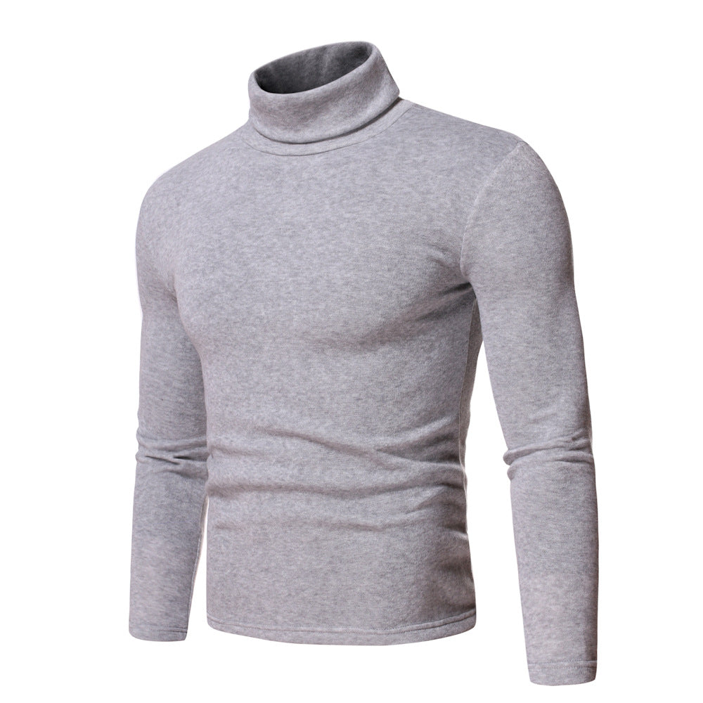 Wildking Men's Solid Color Casual Turtleneck Design Long-Sleeved T-Shirt