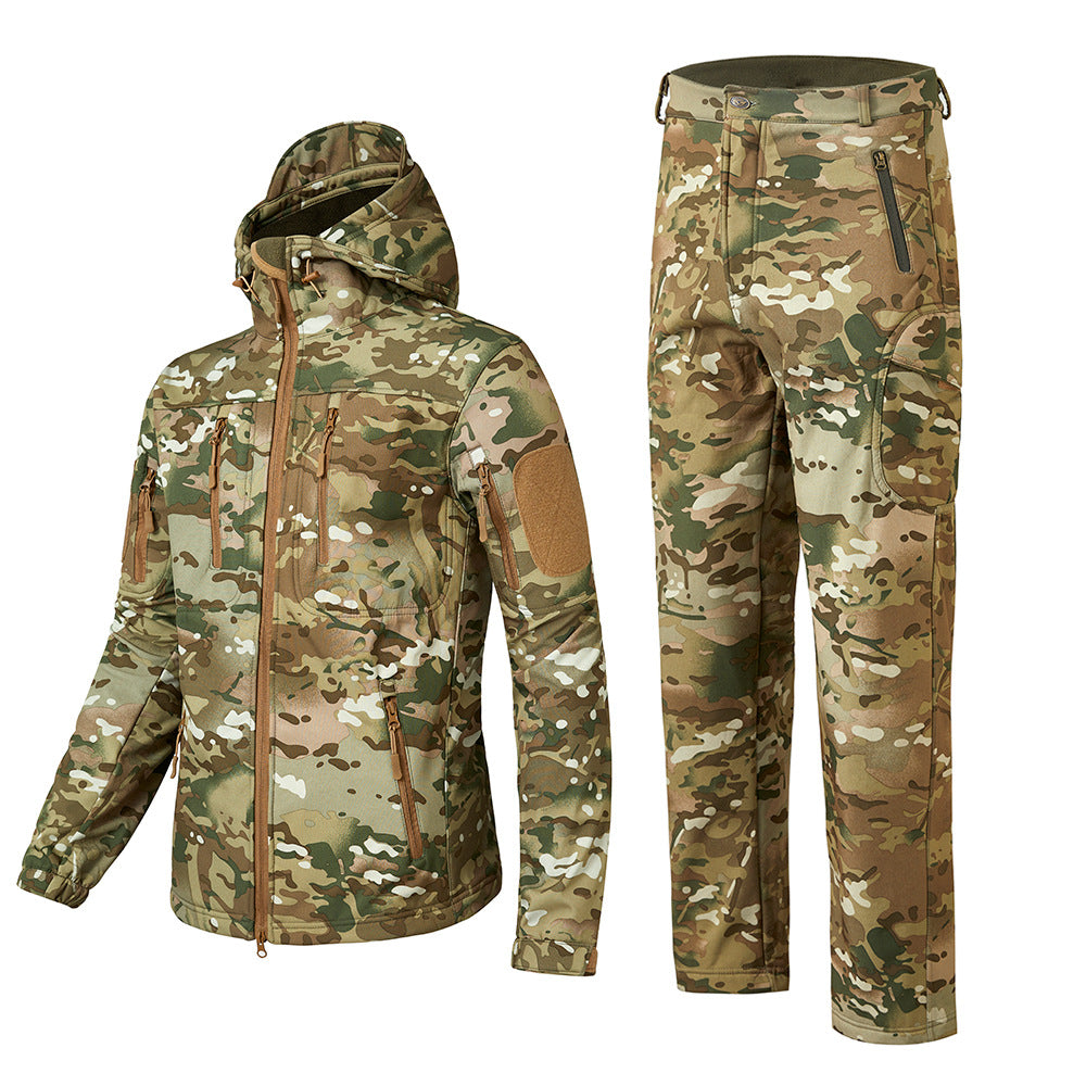 Wildking Men's Thickened Camouflage Soft Shell Jacket and Pants Suit T003