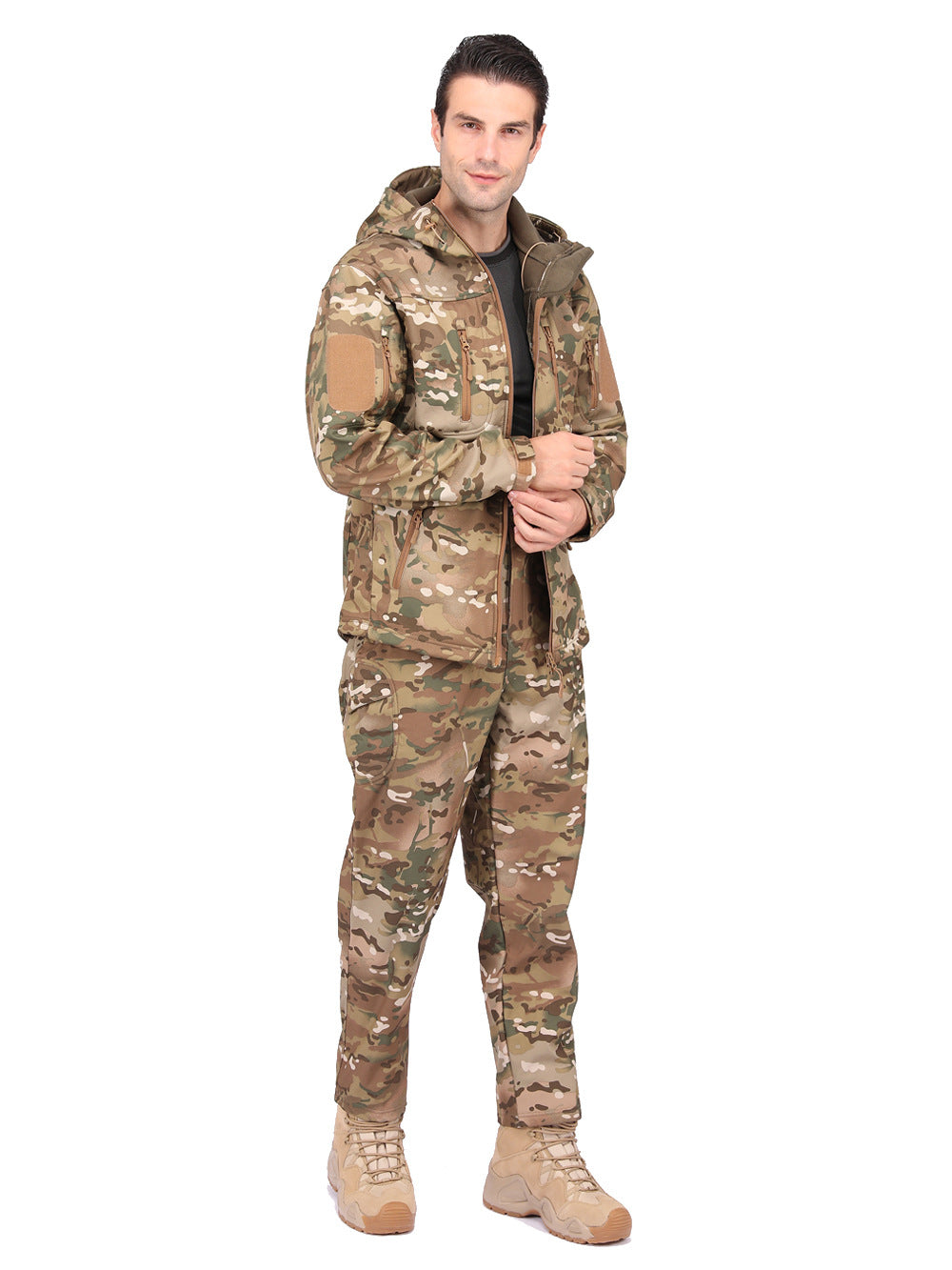 Wildking Men's Thickened Camouflage Soft Shell Jacket and Pants Suit T003