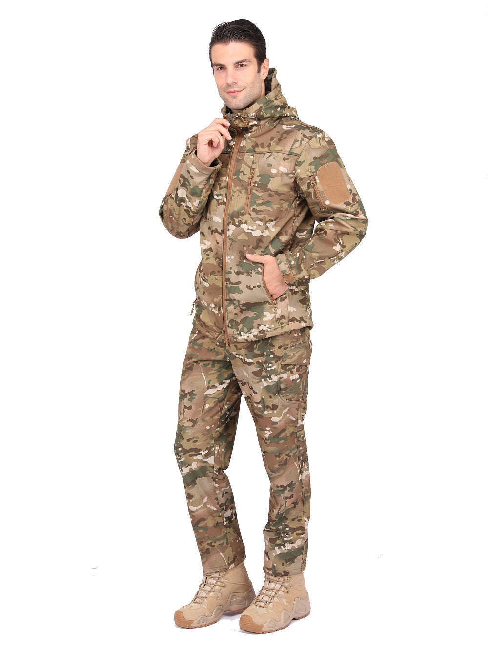 Wildking Men's Thickened Camouflage Soft Shell Jacket and Pants Suit T003