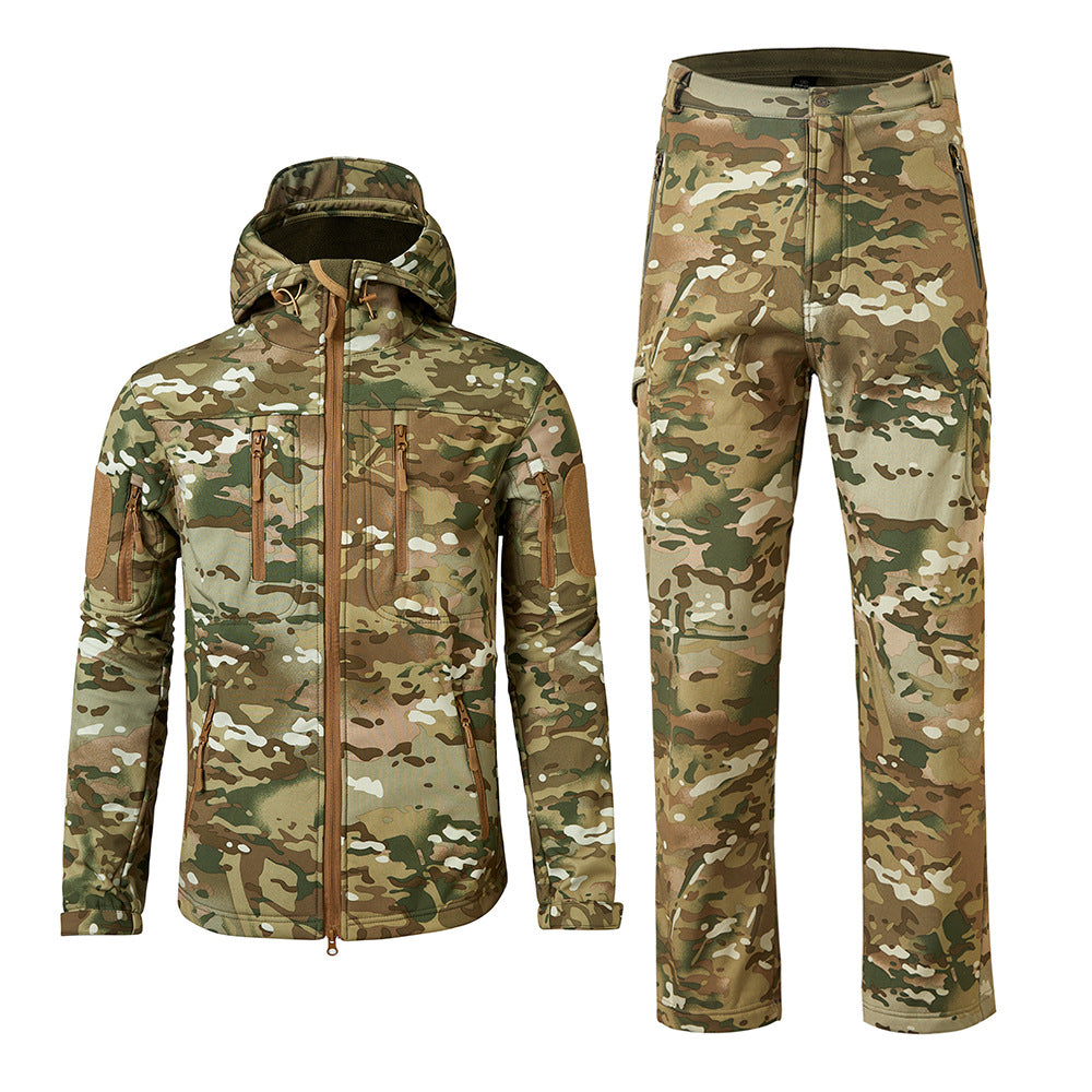 Wildking Men's Thickened Camouflage Soft Shell Jacket and Pants Suit T003