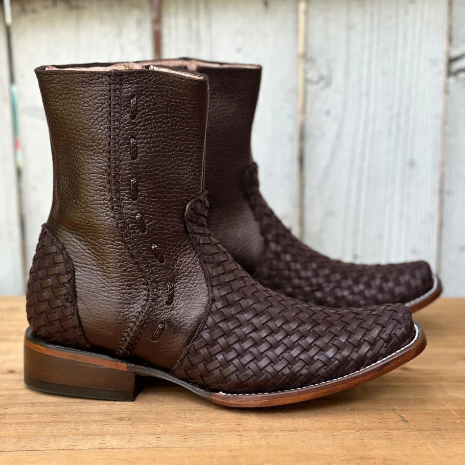 Wildking Men's Vintage Braided Square Toe Western Cowboy Boots B5004