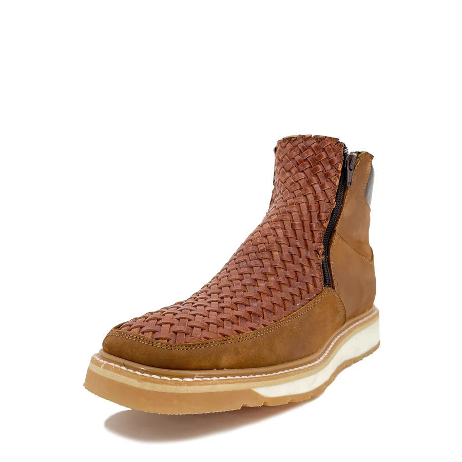 Wildking Men's Vintage Square Toe Side Zipper Braided Ankle Boots B4023