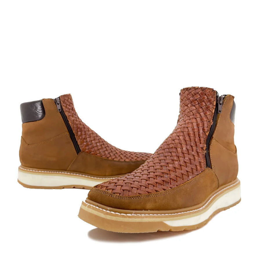 Wildking Men's Vintage Square Toe Side Zipper Braided Ankle Boots B4023