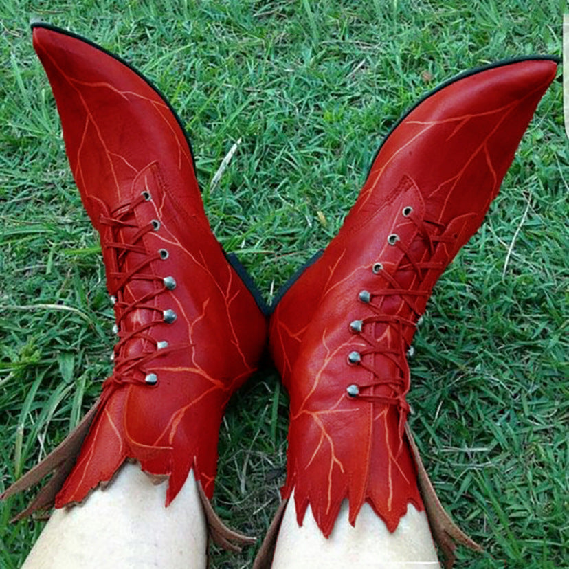 Wildking New Retro Gothic Wedding Elf Boots – Tree Spirit Leaf Boots B1004