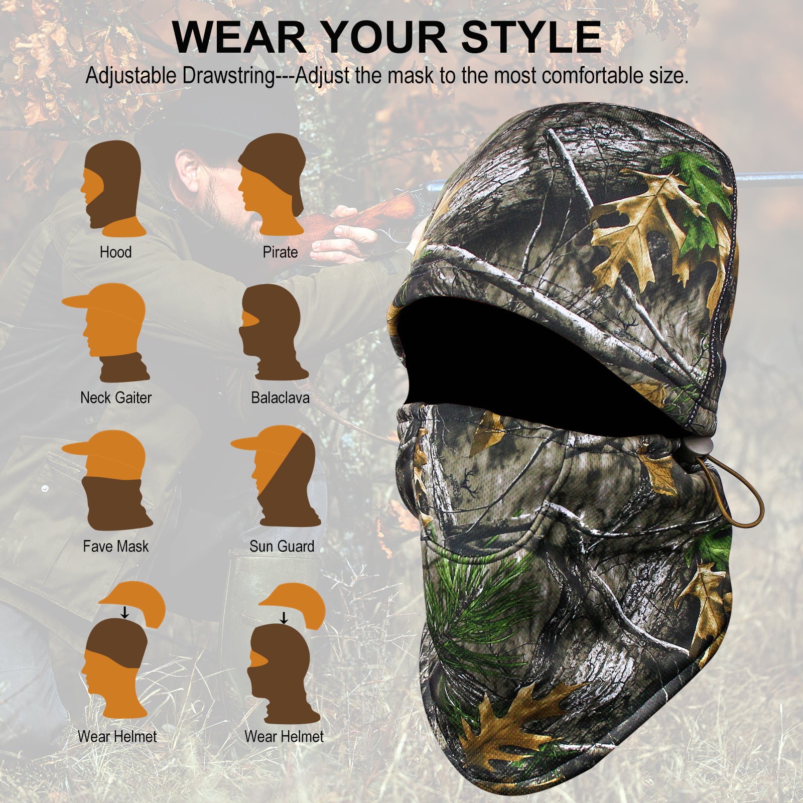 Wildking Hunting Bionic Camouflage Windproof Warm Hood