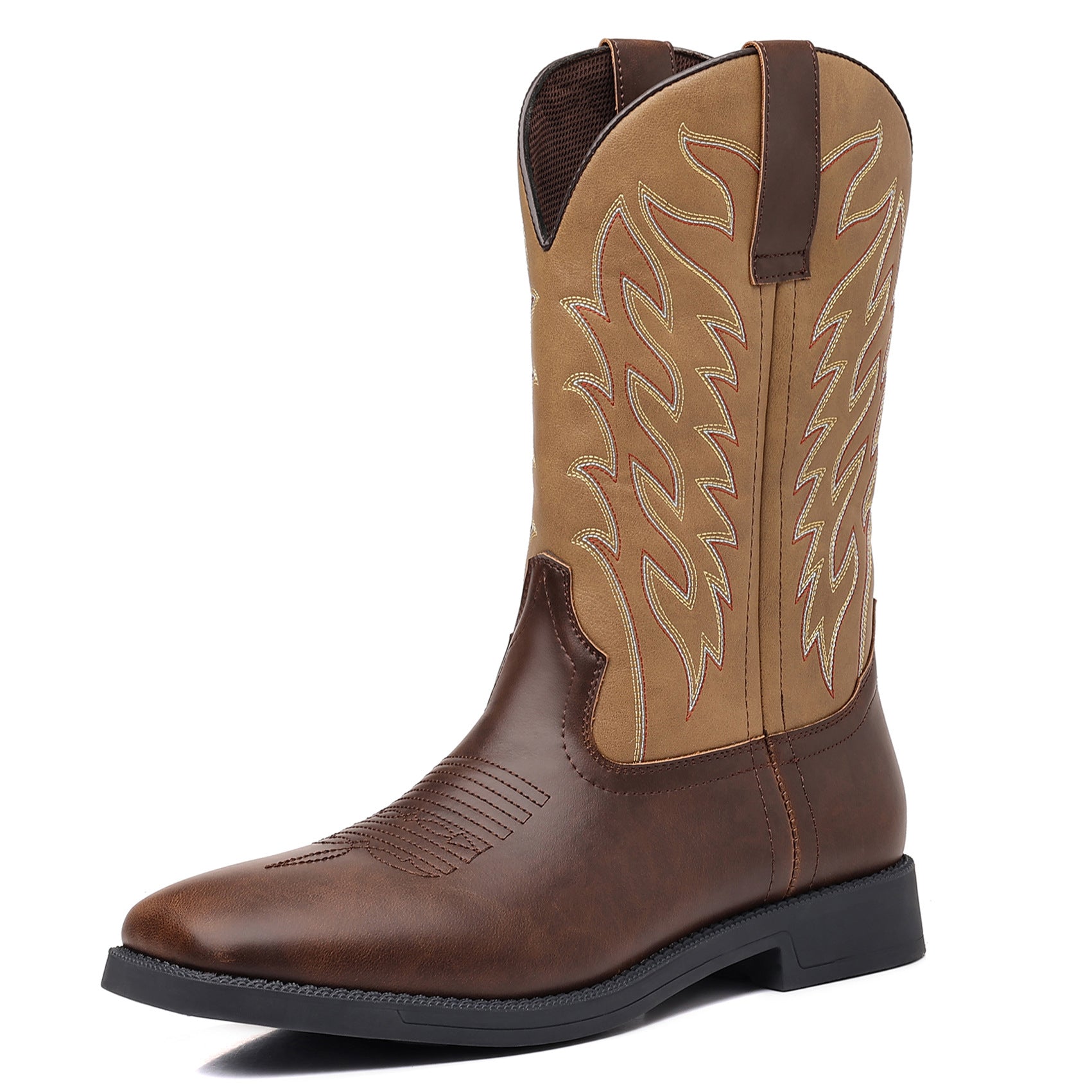 Wildking Men's Leather Embroidered Square Toe Retro Classic Western Cowboy Boots 9701