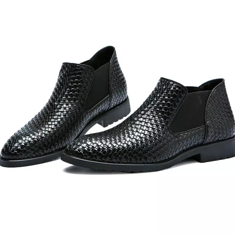 Wildking Men's Pointed Toe Weave Texture Chelsea Ankle Boots
