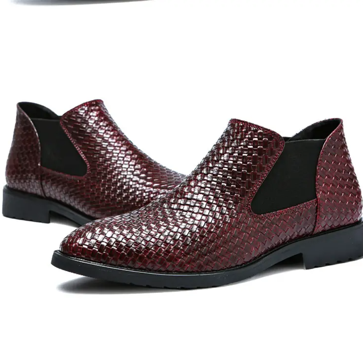 Wildking Men's Pointed Toe Weave Texture Chelsea Ankle Boots