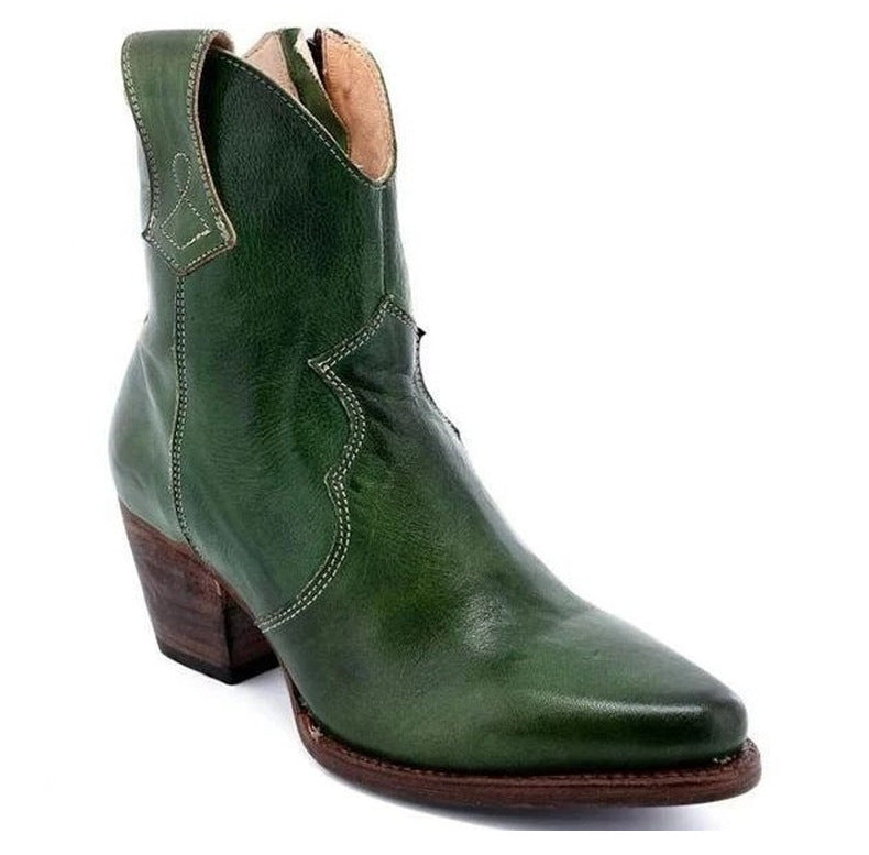 Wildking Round Toe Ethnic Women's Leather Boots with Side Zipper B2001