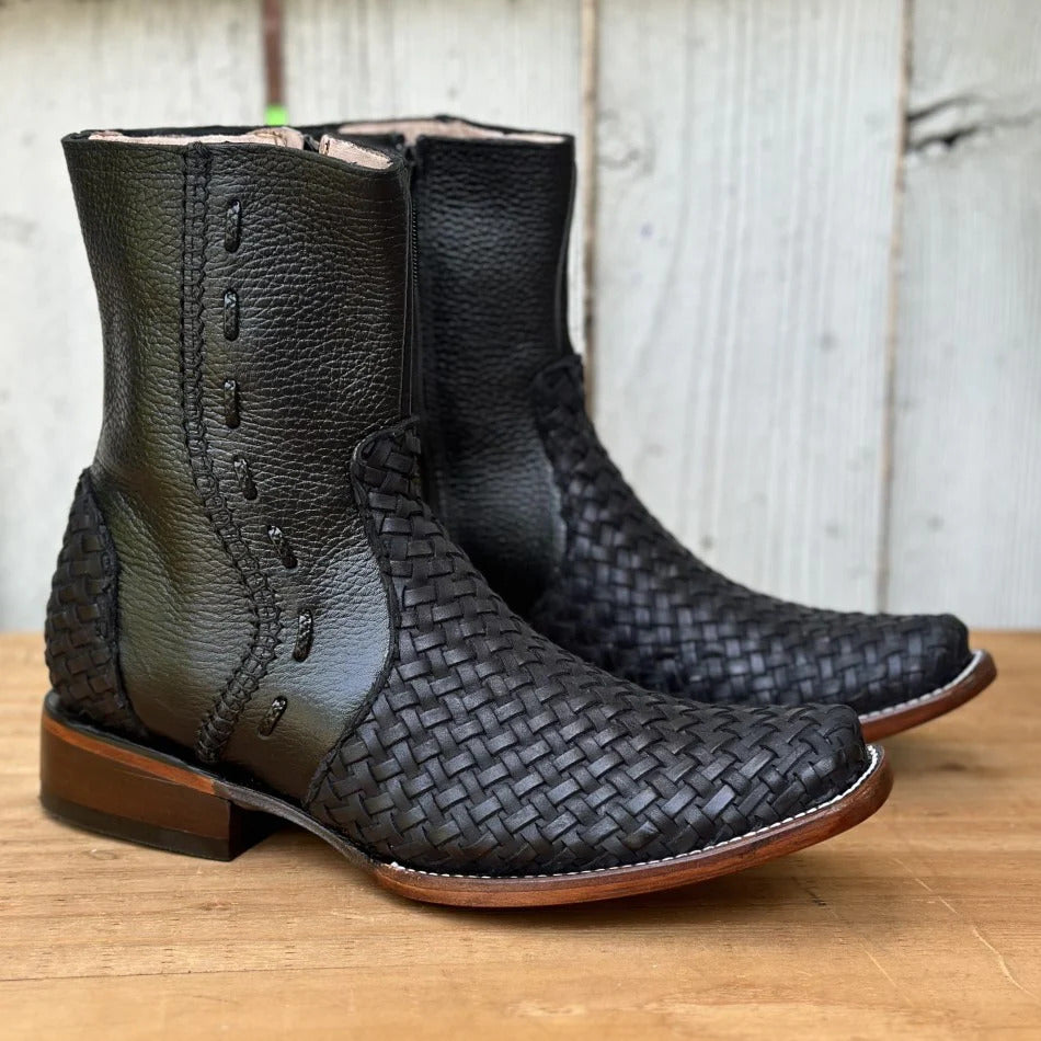 Wildking Men's Vintage Braided Square Toe Western Cowboy Boots B5004: Timeless Style Meets Modern Comfort
