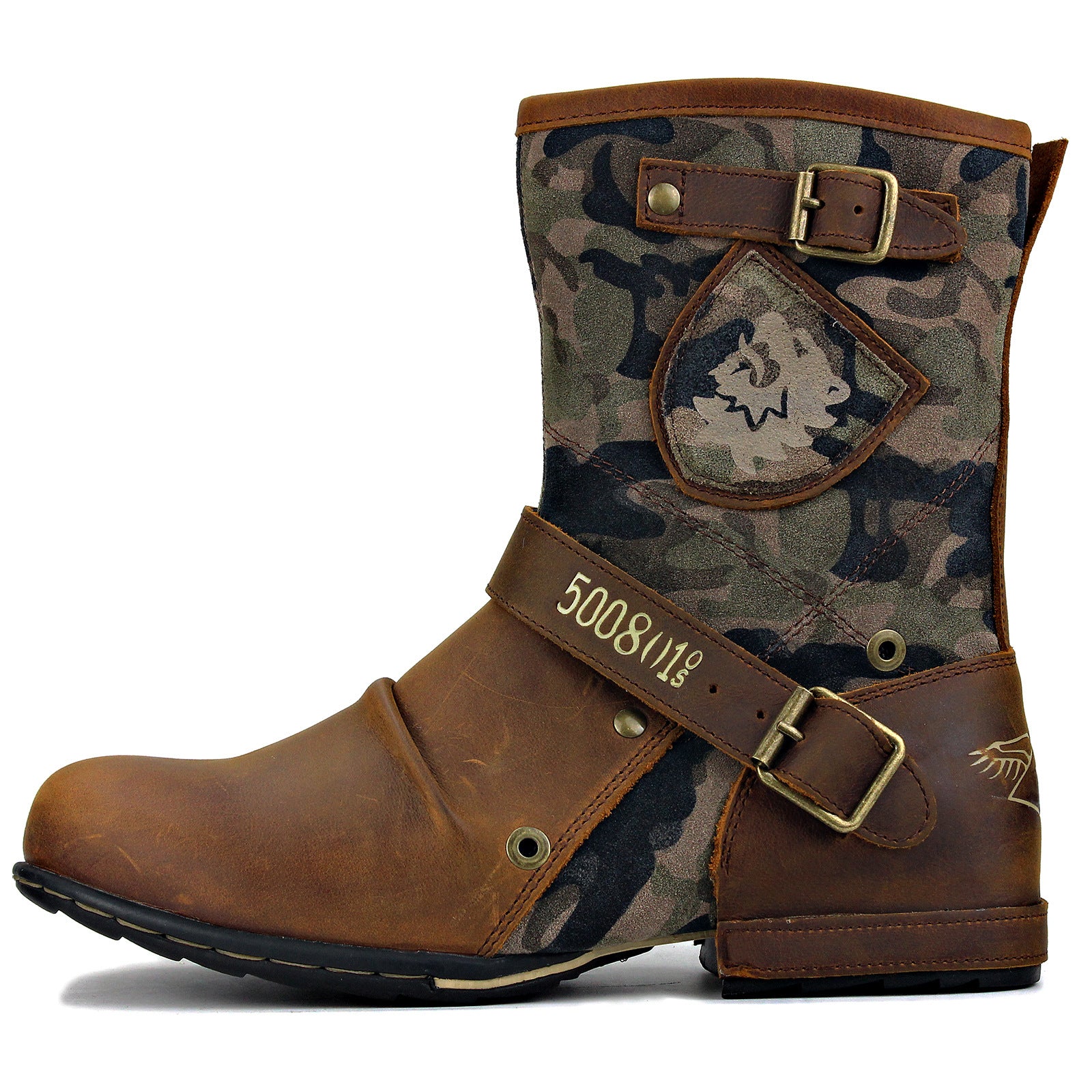 Step into Timeless Style with WildKing Men's High-Top Vintage Metal Buckle Round Toe Cowboy Boots 5008