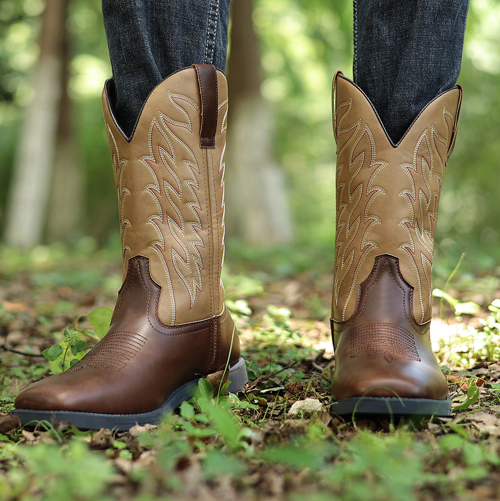 Wildking Men's Leather Embroidered Square Toe Retro Classic Western Cowboy Boots 9701: A Timeless Western Icon