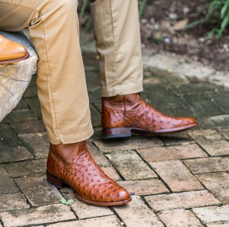 Wildking Men's High-Top Pointed Toe Ostrich Boots: Premium Western Style for Modern Cowboys