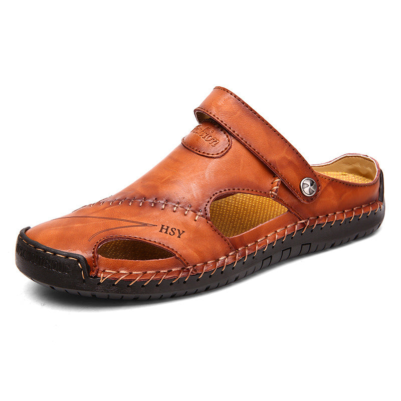 Wildking Men's Toe-Cap Leather Slip-On Sandals C1047