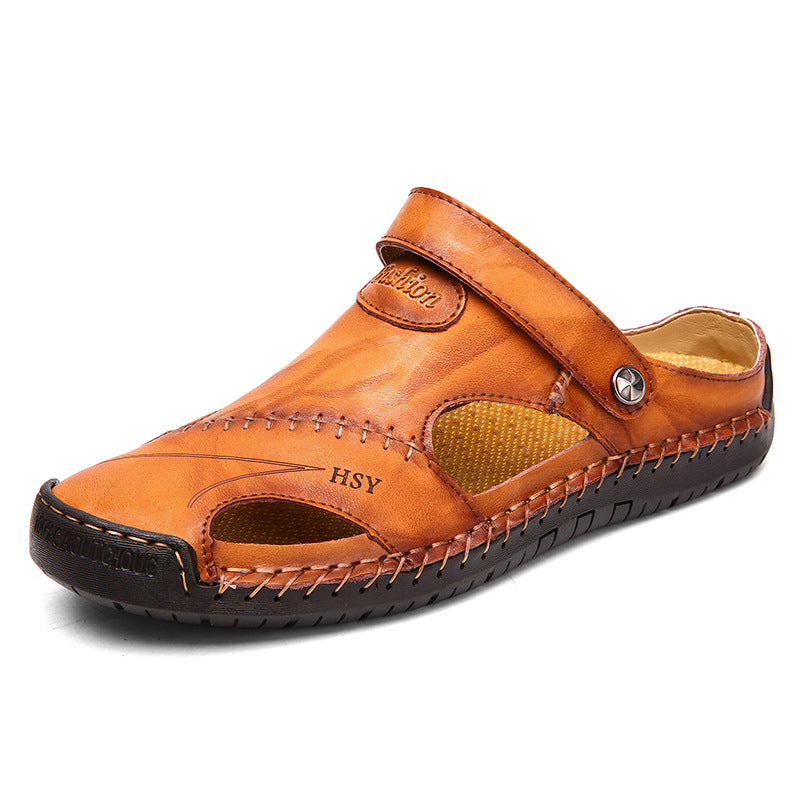 Wildking Men's Toe-Cap Leather Slip-On Sandals C1047