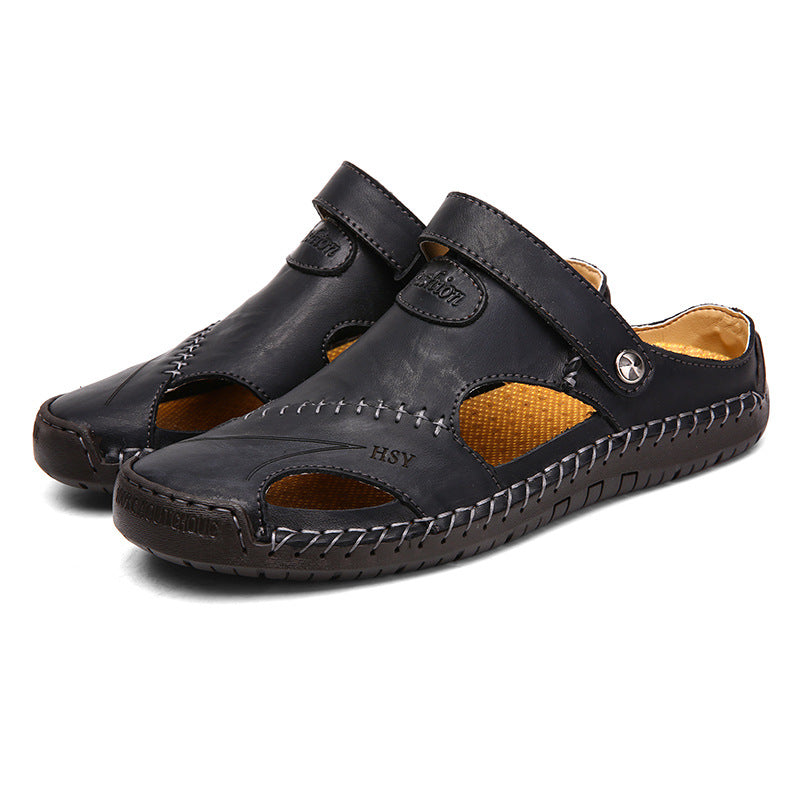 Wildking Men's Toe-Cap Leather Slip-On Sandals C1047