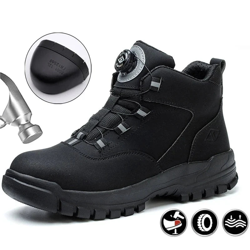 Wildking Rotating Button Shoes Work Boots Steel Toe Puncture-Proof Waterproof R015
