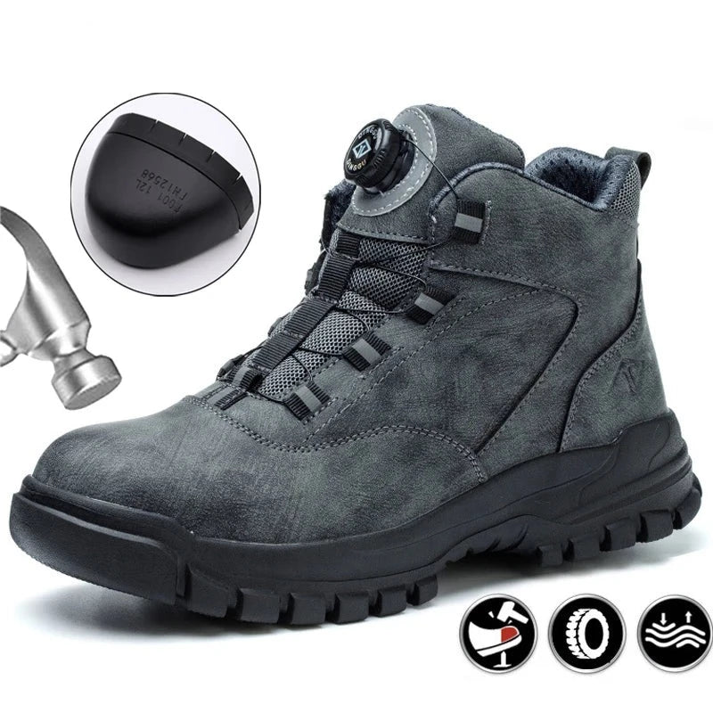 Wildking Rotating Button Shoes Work Boots Steel Toe Puncture-Proof Waterproof R015