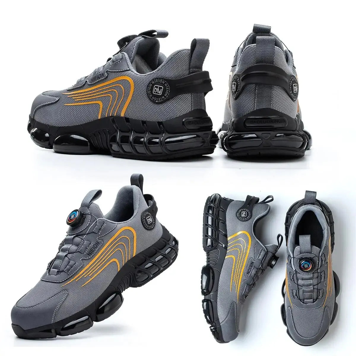 Wildking Black & Grey Rotary Buckle Work Sneakers Protective Safety Steel Toe Shoes R002