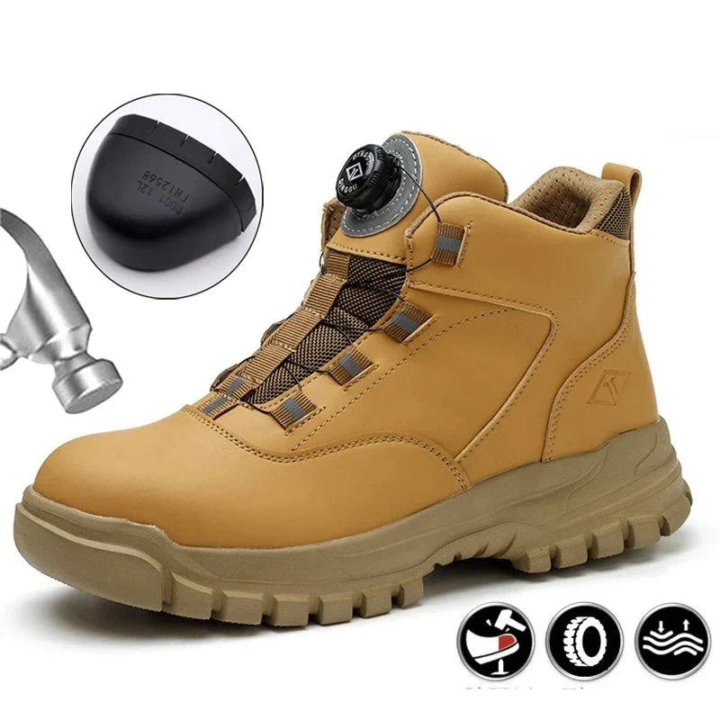 Wildking Rotating Button Shoes Work Boots Steel Toe Puncture-Proof Waterproof R015