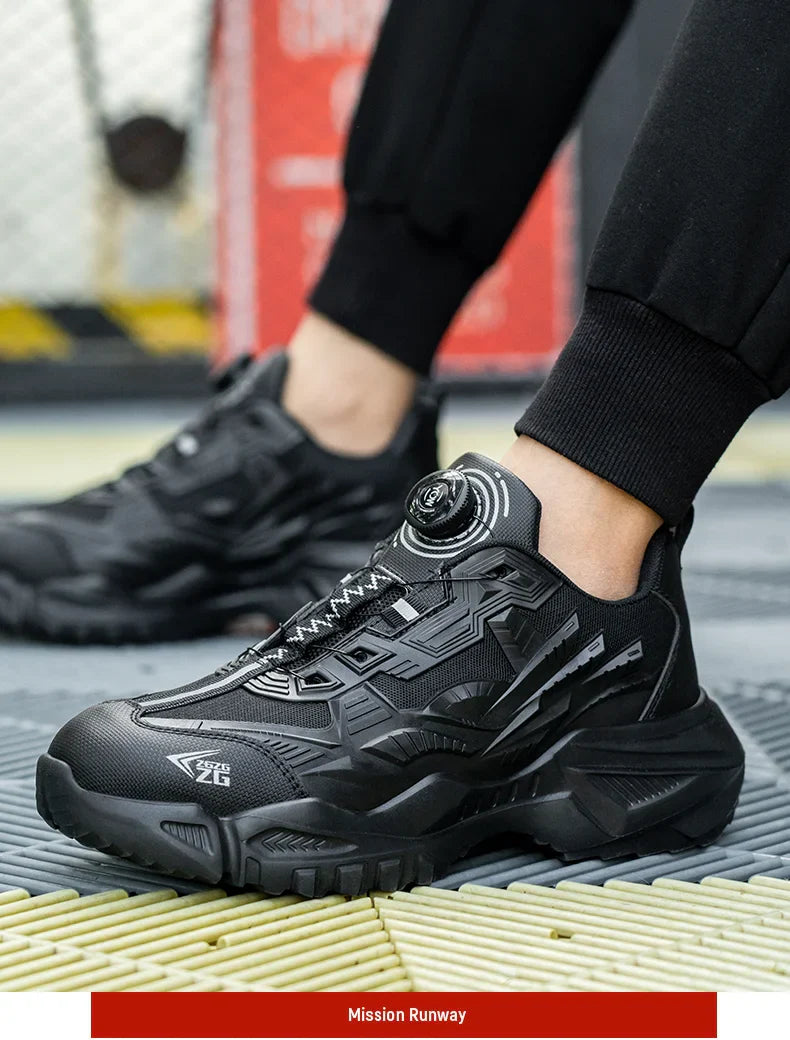 Wildking Safety Work Shoes Black Style Rotary Button R007