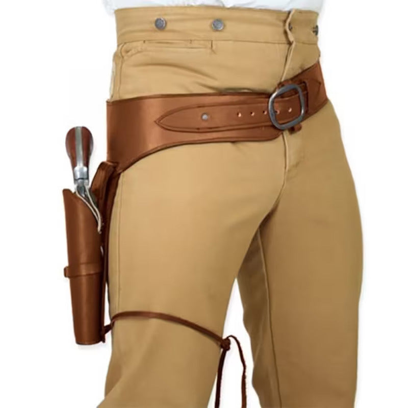 WildKing Medieval Renaissance Single Gun Holster with Belt – Vintage Leather Costume Accessory