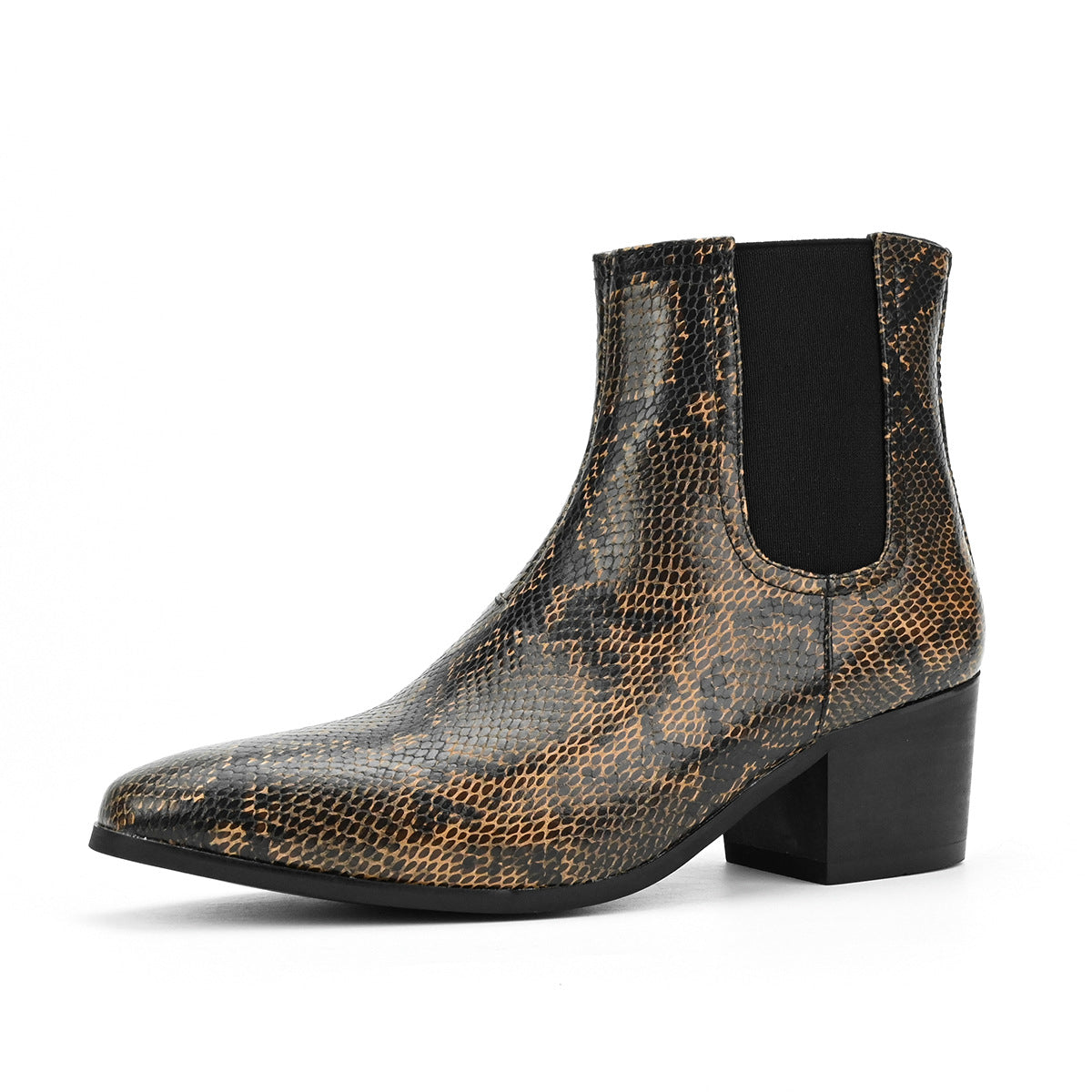 WildKing Men's Ostrich Pattern Chelsea Boots – Elevated Heel Suede Ankle Boots B8020