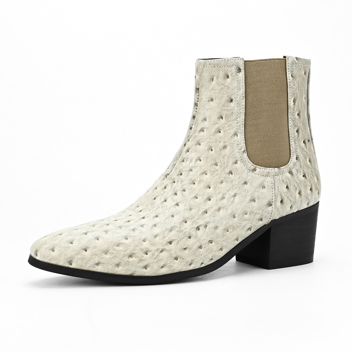 WildKing Men's Ostrich Pattern Chelsea Boots – Elevated Heel Suede Ankle Boots B8020
