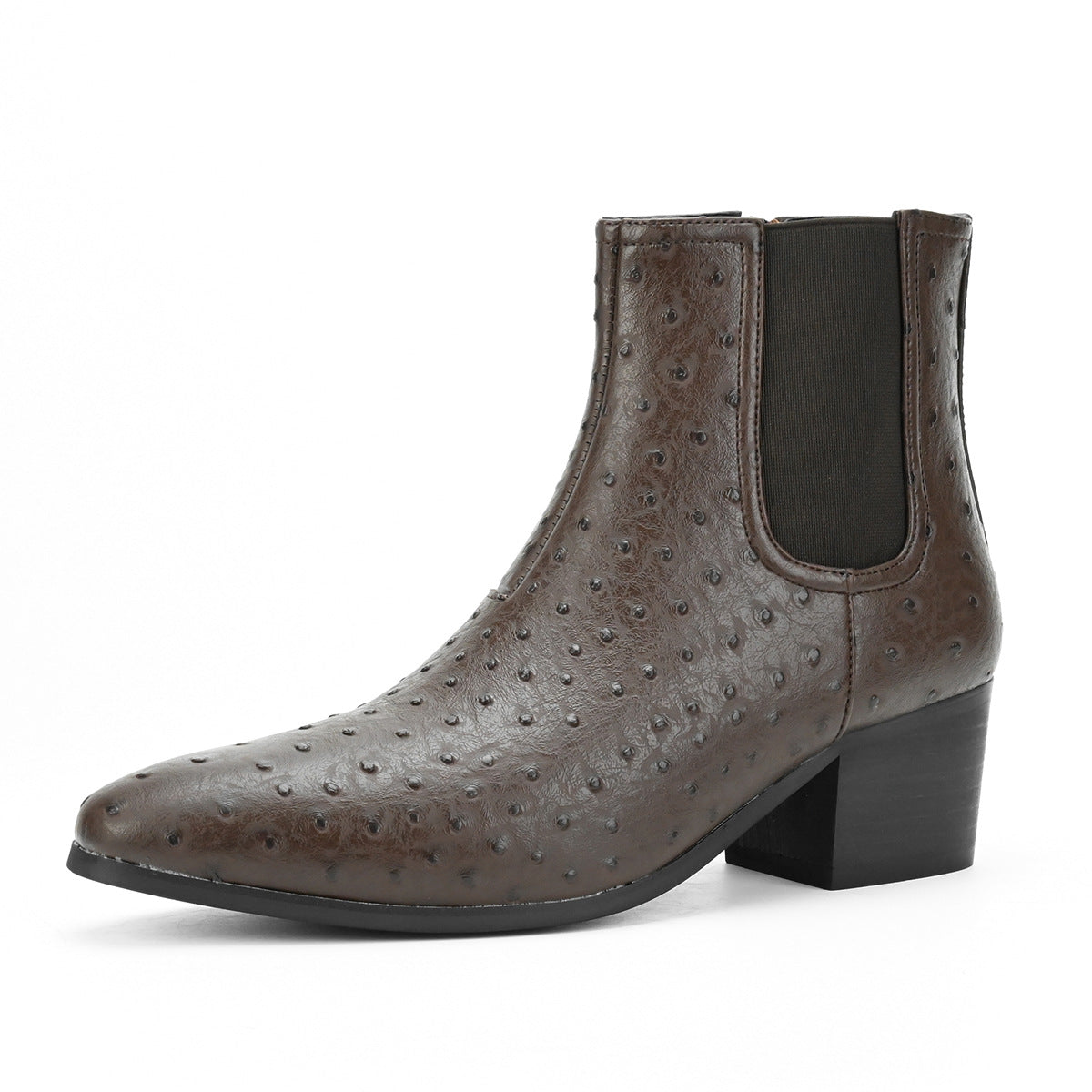 WildKing Men's Ostrich Pattern Chelsea Boots – Elevated Heel Suede Ankle Boots B8020