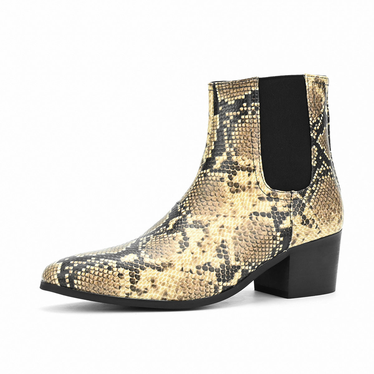 WildKing Men's Ostrich Pattern Chelsea Boots – Elevated Heel Suede Ankle Boots B8020