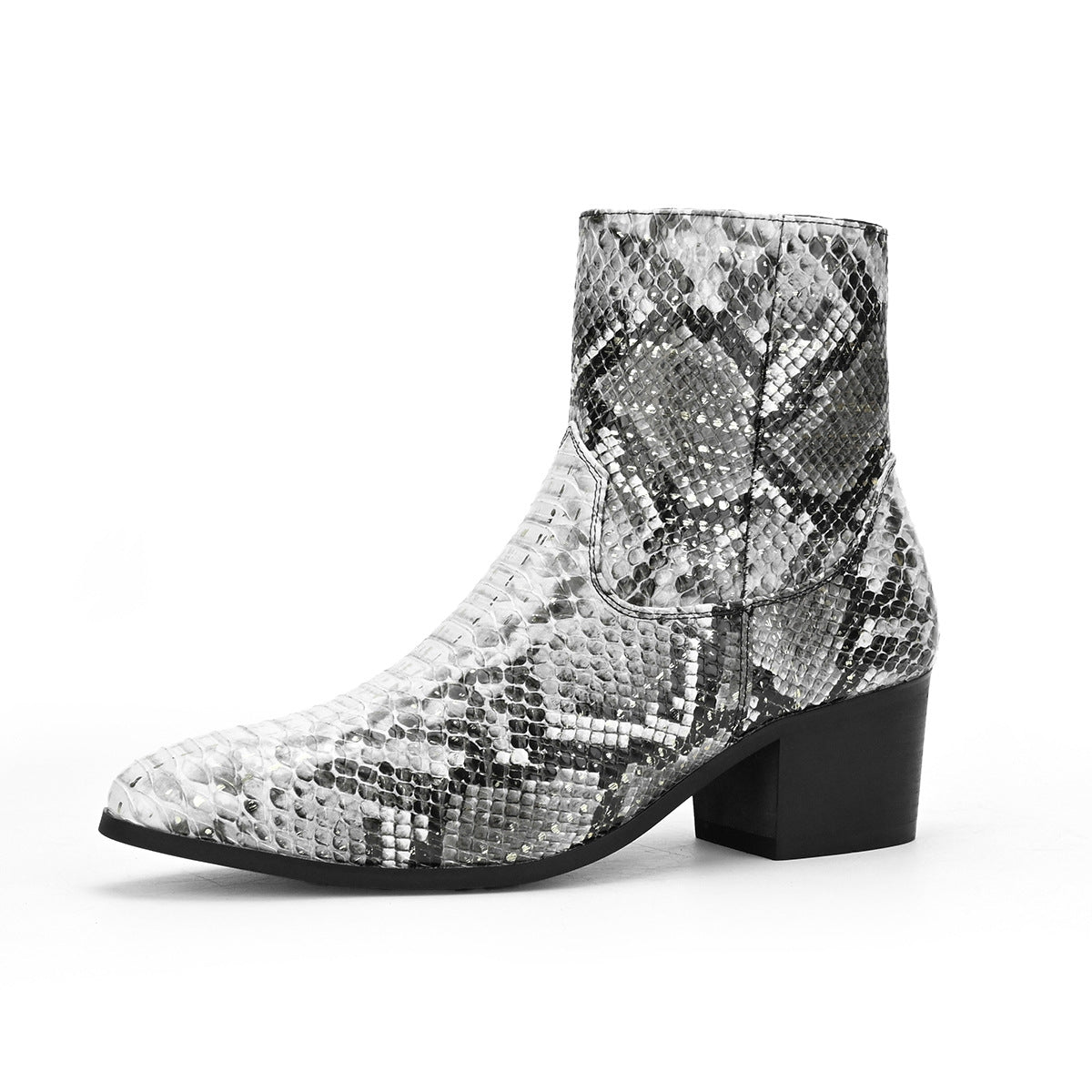 WildKing Men's Snake Pattern Chelsea Boots – Elevated Heel Ankle Boots B7020